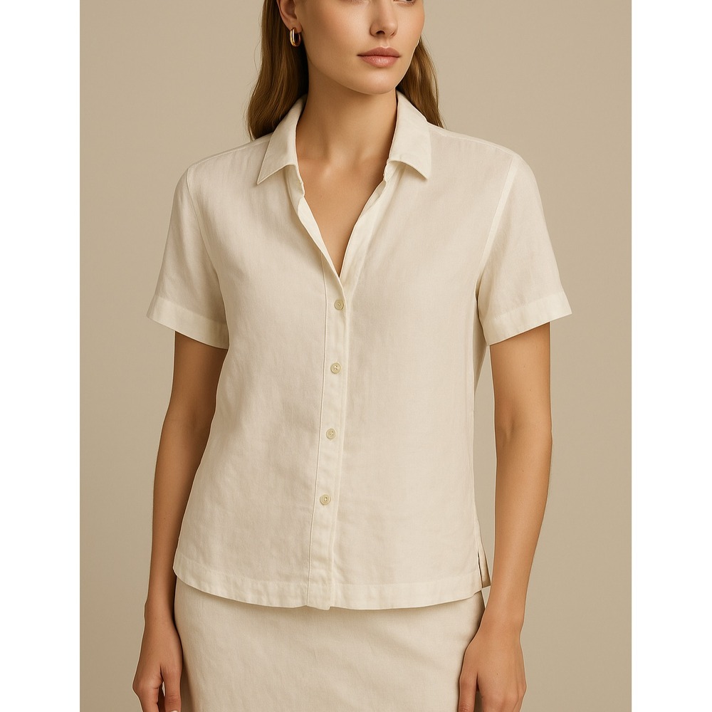 James Perse Linen Shirt Women's M White Short Sleeve Button Front NWT $225